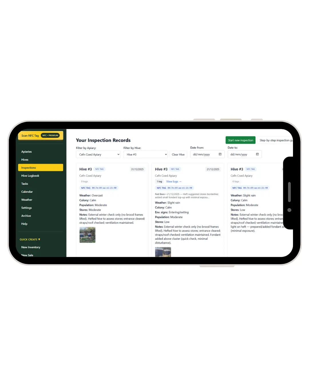 Beehive inspection representing hive record keeping